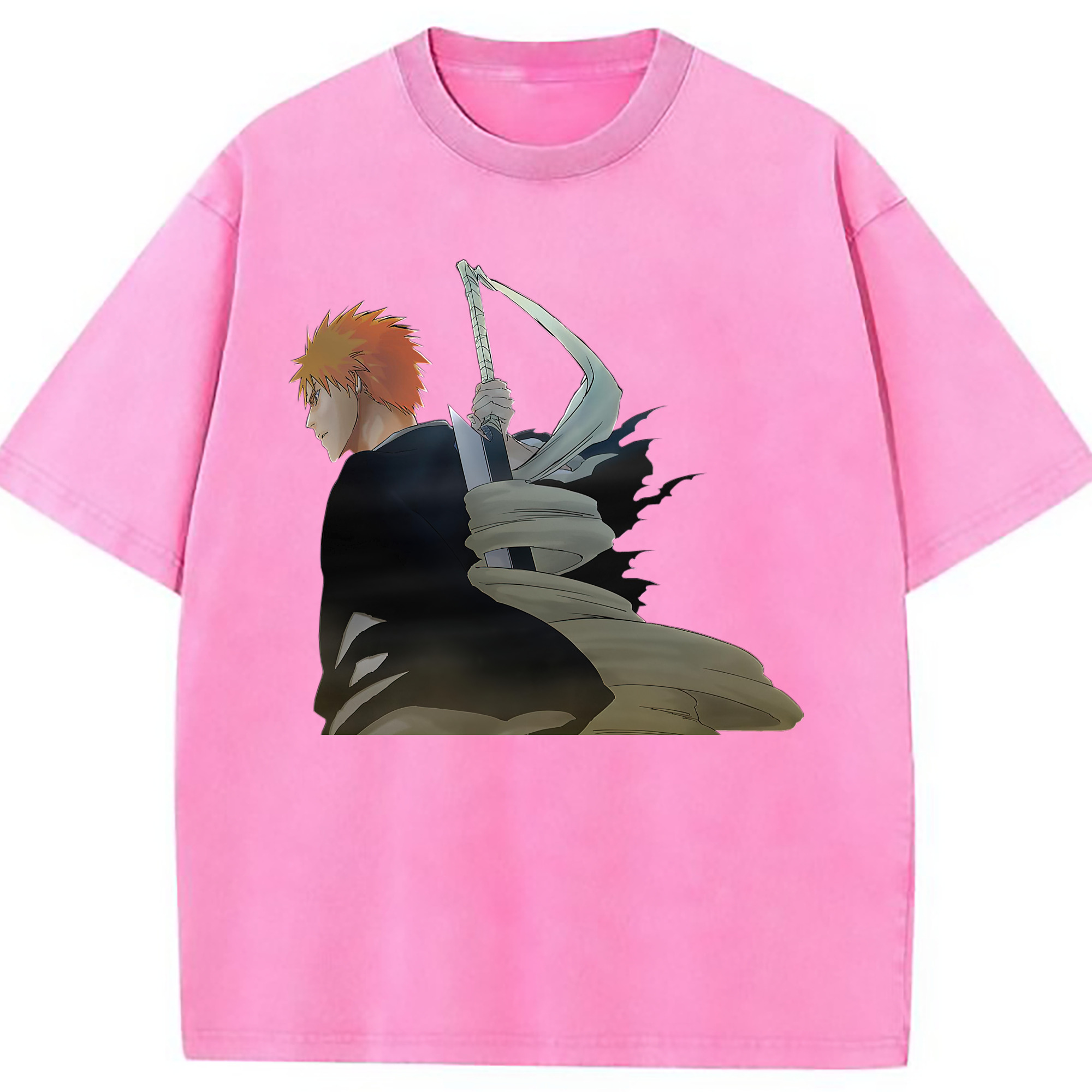 （画像用） ブリーチ 黒崎一護（くろさき いちご）BLEACH Kurosaki Ichigo 綿100% ヴィンテージ風 半袖Tシャツ（フロントプリント）